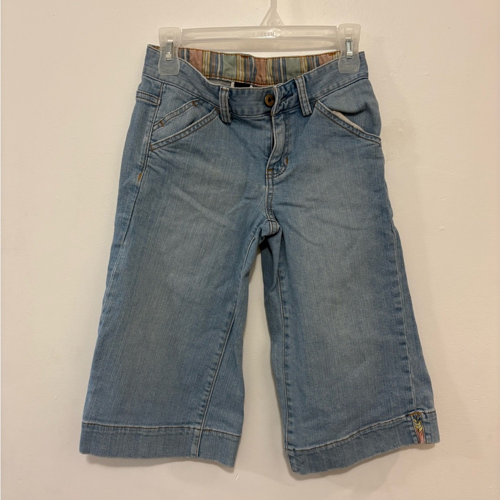 GAP size 1 Blue Cropped Wide-Leg Jeans short button zipper pockets pastel accent